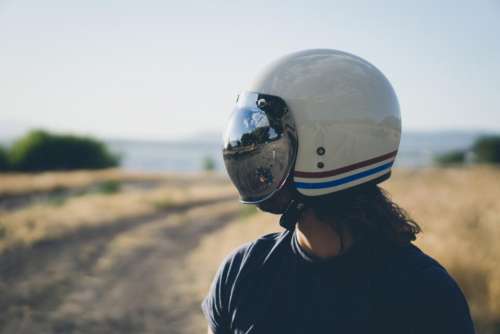 people man helmet alone travel