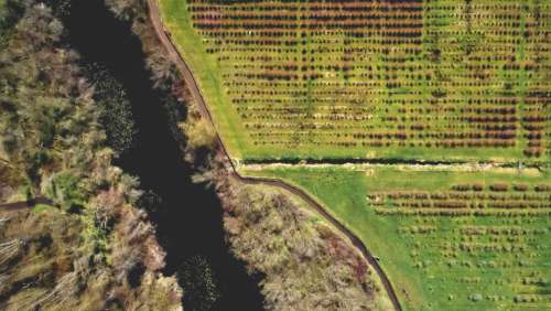 farm land aerial river water