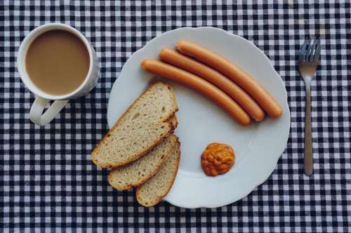 breakfast coffee sausages toast plate