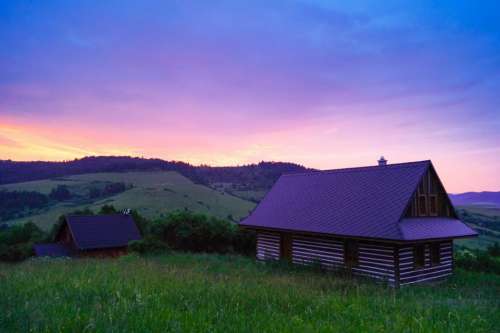 nature countryside grass houses mountains