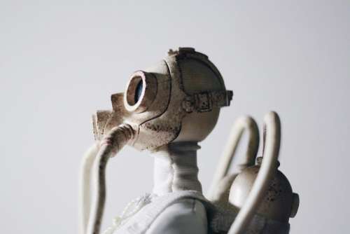 white robot helmet doll miniature