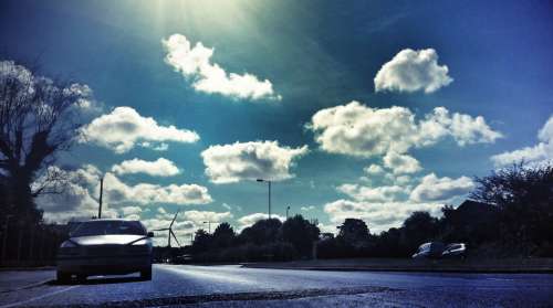 clouds road street blue sky sky