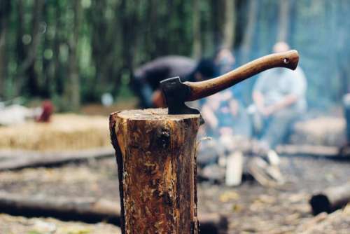 axe wood logs lumber camping