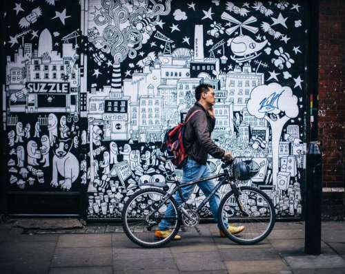 art graffiti people man bicycle