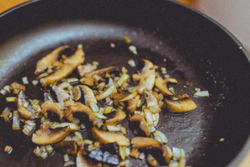 mushrooms skillet pan cooking kitchen