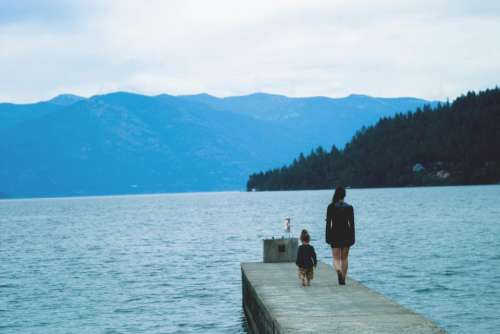 dock lake water girl woman