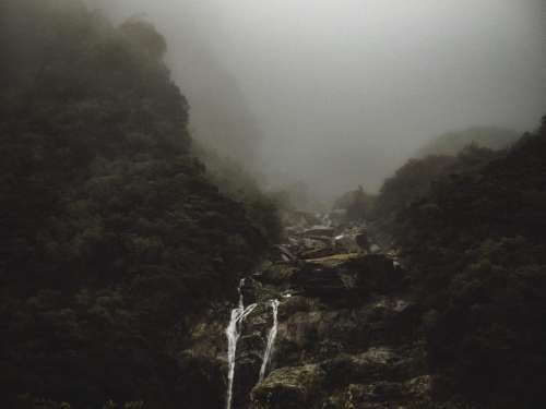 waterfalls rocks hill mountain highland
