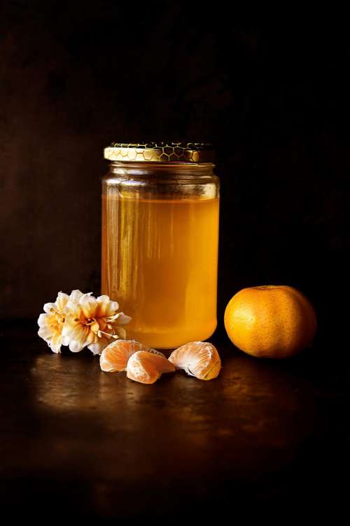 food honey orange jar flowers