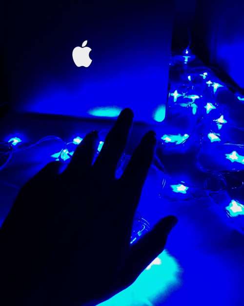 hand palm laptop blue light