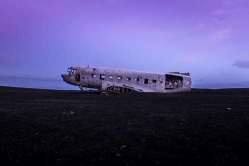 airplane crash damage wreck purple