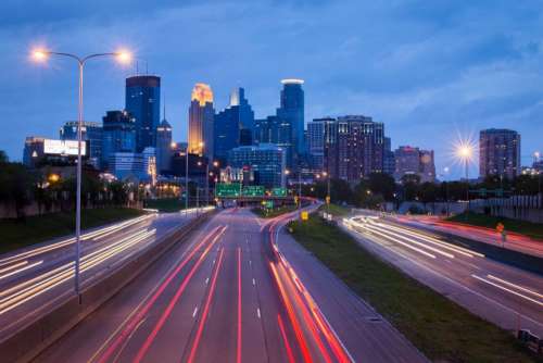 Minneapolis city urban traffic night