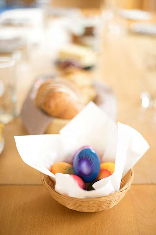 egg colorful table basket brown