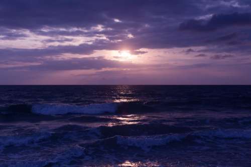 dark sunset sea ocean waves