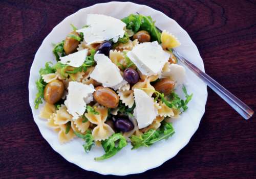 pasta salad olives feta cheese arugula mediterranean