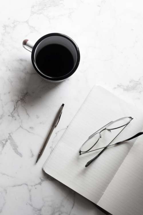 cup black coffee espresso notebook