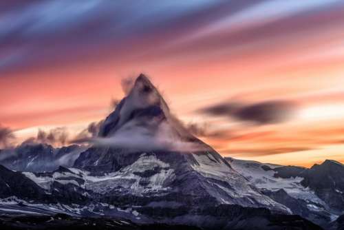 mountain snow white winter clouds