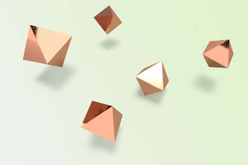 flat lay pastel shapes octahedron brass