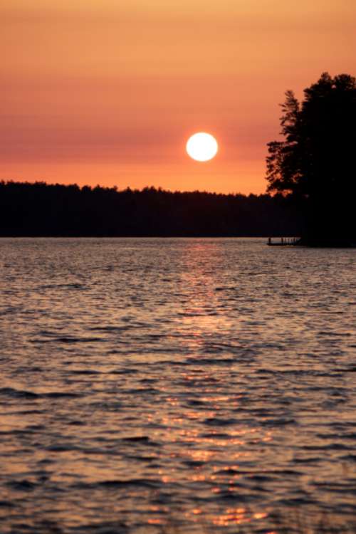 warm lake sunset orange trees
