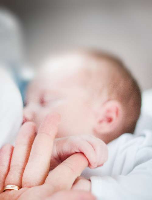 baby holding finger young small