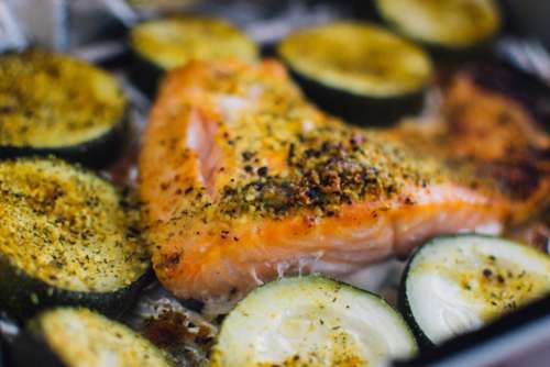 salmon zucchini spices food dinner