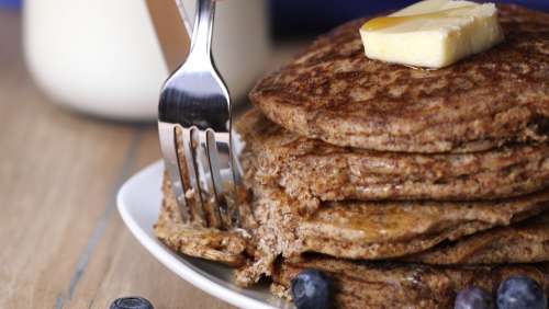 morning breakfast pancakes butter stack