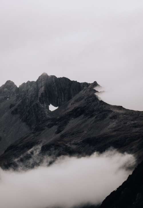 misty mountain clouds peak dark