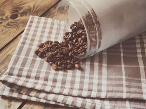 coffee beans table cloth wood