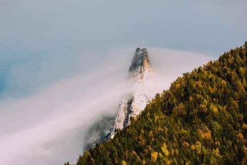 sky clouds fog mountain valley