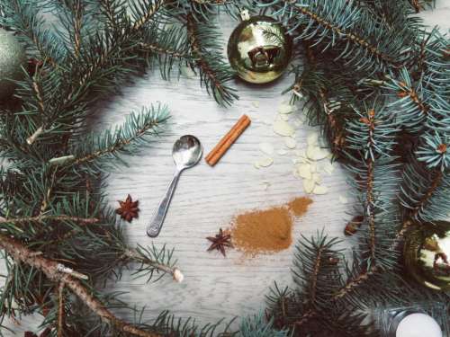 pine nut cinnamon powder spoon christmas