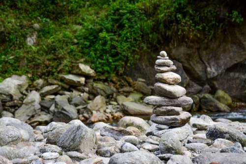rock stone meditation water river