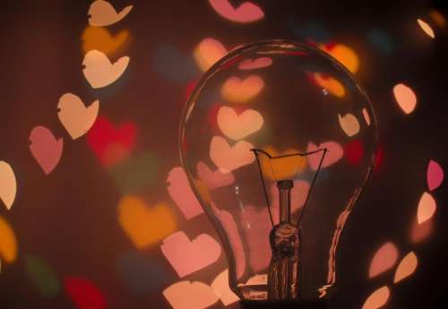 light bulb hearts bokeh blurry lights