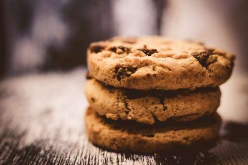 Stack Chocolate Chip Cookies Wood Table