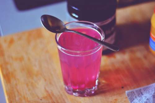 pink drink glass spoon objects