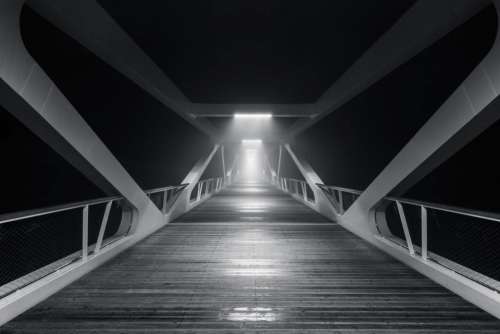 bridge wood architecture lights dark