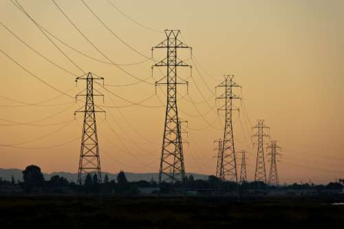 sunset dusk sky power lines electricity