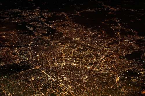 city aerial view night lights