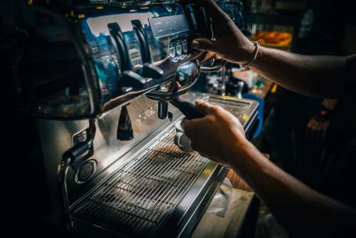 barista coffee machine coffee shop hands