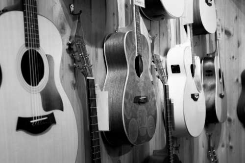 wall display black and white guitar string