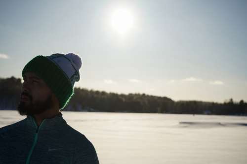 Man Wearing Hat On Sunny Snow Day Photo