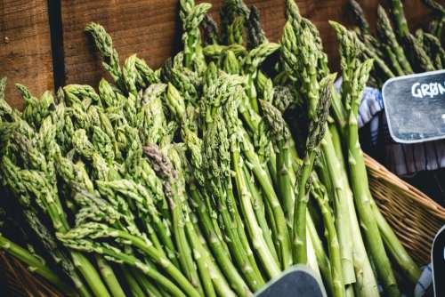 Fresh green asparagus on a market