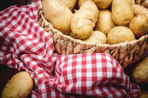 Close Up potatoes placed in the basket.