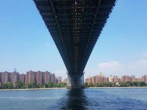 Perspective bridge Williamsburg bridge New York City river