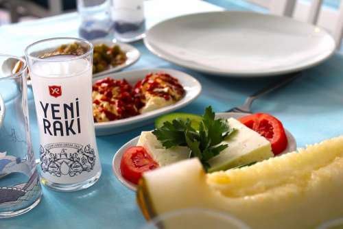 Alcohol Appetizer Raki Melon Dining Table