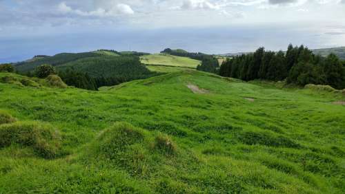 Azores Nature Green Meadow Landscape Hill Mood