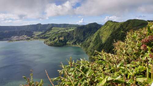 Azores Crater Lake Landscape Nature Water Volcano