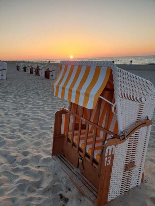 Beach Chair Sunset Ocean Sand Germany Sea Coast