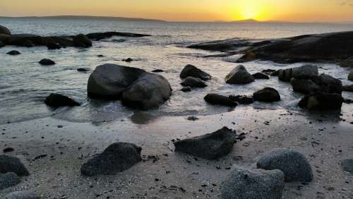 Beach Rocks Sunrise Morning Coast Ocean Landscape