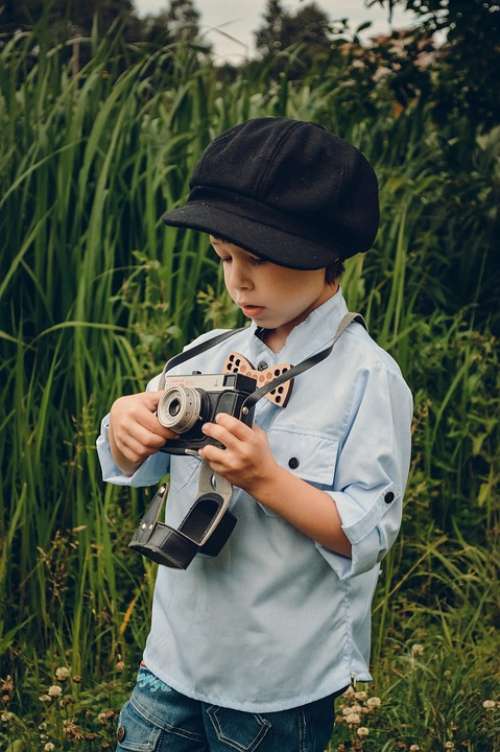 Boy Kids Photographer Retro Cap Baby Cute Nature