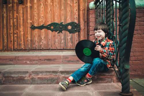 Boy Baby Smiling Laughs Record Music Musician