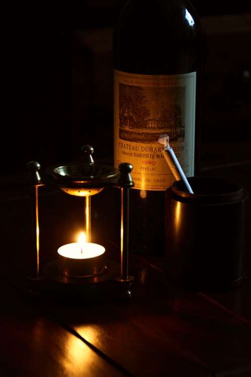 Candle Red Wine Bottle Bordeaux Joint Wood